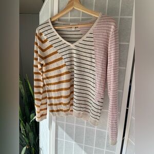Garnet Hill 100% linen Striped V-Neck Sweater